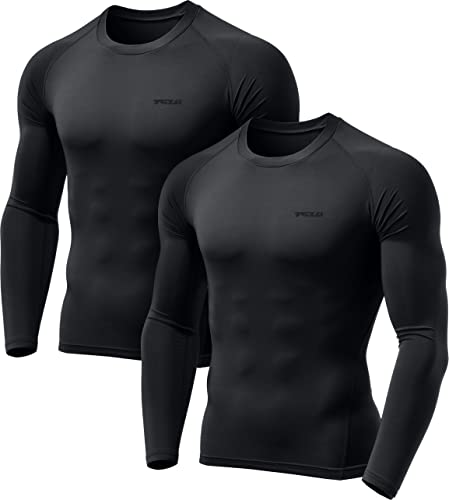 TSLA Thermale Kompressionsunterwäsche Wintergear Sport Langarm-Shirt mit Fleece-Futter für Herren, Yud40 2pack - Black/Black, M von TSLA