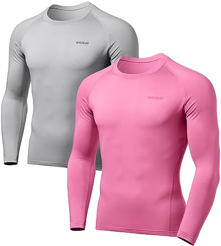 TSLA Thermale Kompressionsunterwäsche Wintergear Sport Langarm-Shirt mit Fleece-Futter für Herren, Yud40 2pack - Light Grey/Pink, XXL von TSLA