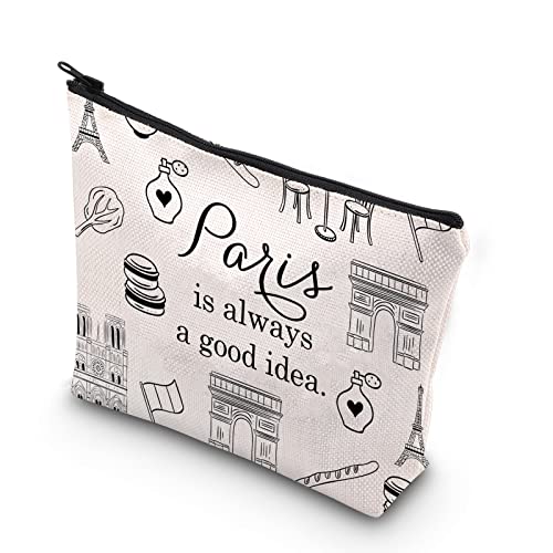 Paris Reisegeschenk Paris City Skyline Paris Is Always A Good Idea Zipper Pouch Make-up Tasche, Beige, Paris von TSOTMO