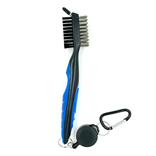 TT Sports Golfschläger Reinigungsbürste mit Aluminum Karabiner für Schlägerflächen, Rillen und Golfschuhe und Golftasche - Edelstahl Bürste - Groove Cleaner (Blau) von TT Sports