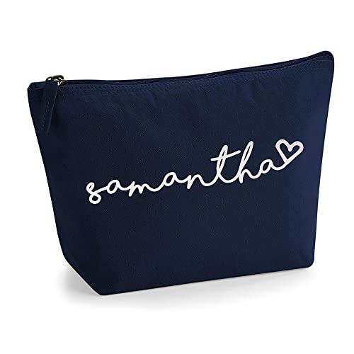 Personalisiert Handgeschriebener Name Initialen Text Kosmetiktasche Damen Schminktasche für Handtasche Makeup Tasche - Glitter oder Flocke Material Druck - Holo Weißer Glitzer - S | Marine Blau von TULLUN