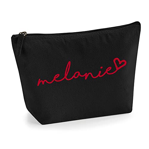 Personalisiert Handgeschriebener Name Initialen Text Kosmetiktasche Damen Schminktasche für Handtasche Makeup Tasche - Glitter oder Flocke Material Druck - Rote Flocke - S | Schwarz von TULLUN