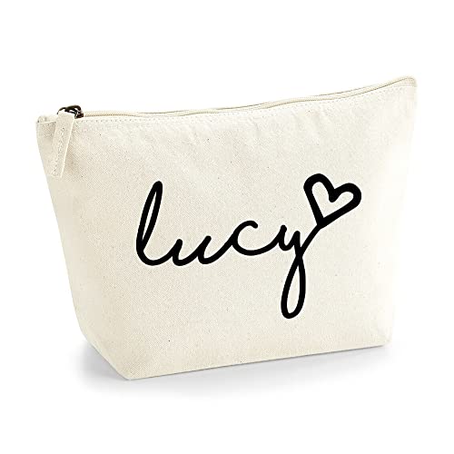 Personalisiert Handgeschriebener Name Initialen Text Kosmetiktasche Damen Schminktasche für Handtasche Makeup Tasche - Glitter oder Flocke Material Druck - Schwarzer Film- M | Natürlich von TULLUN