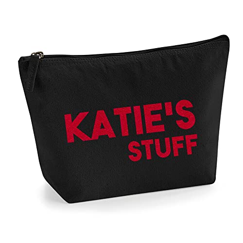 Personalisiert Name Initialen Text My Stuff Kosmetiktasche Damen Schminktasche für Handtasche Makeup Tasche - Glitter oder Flocke Material Druck - Rote Flocke - M | Schwarz von TULLUN