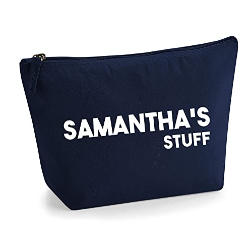 Personalisiert Name Initialen Text My Stuff Kosmetiktasche Damen Schminktasche für Handtasche Makeup Tasche - Glitter oder Flocke Material Druck - Weißer Film - L | Marine Blau von TULLUN