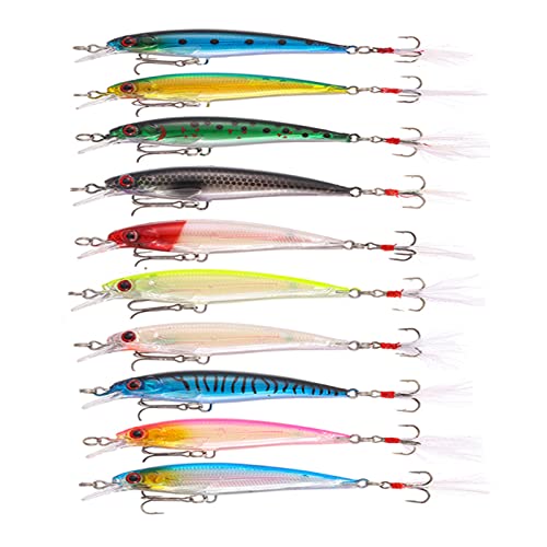 TUXIBIN 10 Stück Angelköder, Harte Elritze Köder, lebensechte Schwimmköder Angelköder, Elritze Hartköder Barsch Forellenköder Kit, Topwater Harte Köder Crankbait Swimbait für Salzwasser Süßwasser von TUXIBIN