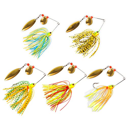 TUXIBIN Angelköder Spinnerbait Fischköder Kit 5Stk Spinner Angelköder Set Jigköpfe Swimbait Angeln Kit für Hecht Forelle Barsch Angeln von TUXIBIN