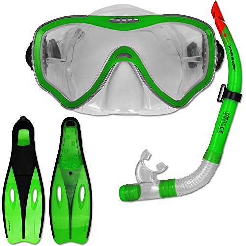 TW24 Tauchset Dunlop mit Farb- und Größenauswahl - Schnorchel Set - Tauchermaske - Schnorchel - Schwimmflossen (Grün, 38-39) von TW24