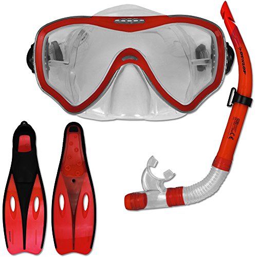 TW24 Tauchset Dunlop mit Farb- und Größenauswahl - Schnorchel Set - Tauchermaske - Schnorchel - Schwimmflossen (Rot, 40-42) von TW24