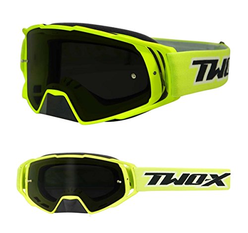 TWO-X Cross-Brille - Motocross-Brille mit getöntem schwarzen Glas - Motorrad-Brille - Enduro & Downhill - Schutz-Brille - Modell Rocket - Neongelb von TWO-X