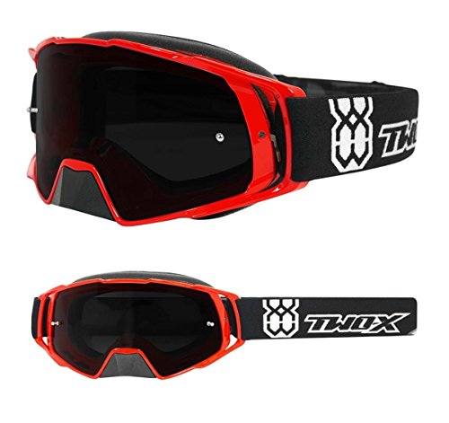 TWO-X Cross-Brille - Motocross-Brille mit getöntem schwarzen Glas - Motorrad-Brille - Enduro & Downhill - Schutz-Brille - Modell Rocket - Rot von TWO-X