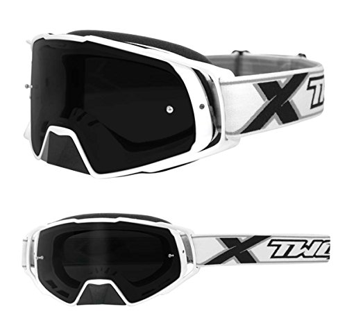 TWO-X Cross-Brille - Motocross-Brille mit getöntem schwarzen Glas - Motorrad-Brille - Enduro & Downhill - Schutz-Brille - Modell Rocket - Weiß von TWO-X