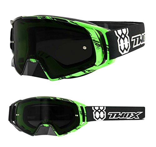 TWO-X Cross-Brille - Motocross-Brille mit getöntem schwarzen Glas - Motorrad-Brille - Enduro & Downhill - Schutz-Brille - Rocket - Crush Schwarz-Grün von TWO-X