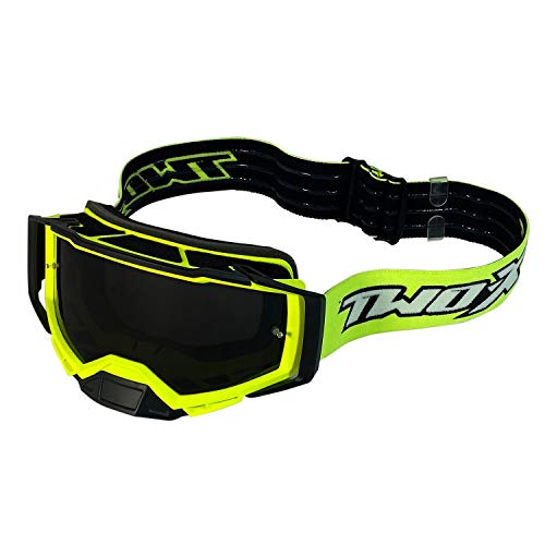 TWO-X Cross-Brille - Motocross-Brille mit getöntem schwarzen Glas - Motorrad-Brille - Enduro & Downhill - Schutzbrille - Atom - Vortex-Neongelb von TWO-X