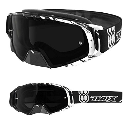 TWO-X Cross-Brille - Motocross-Brille mit getöntem schwarzen Glas - Motorradbrille - Enduro & Downhill - Schutz-Brille - Rocket - Crush Schwarz-Weiß von TWO-X
