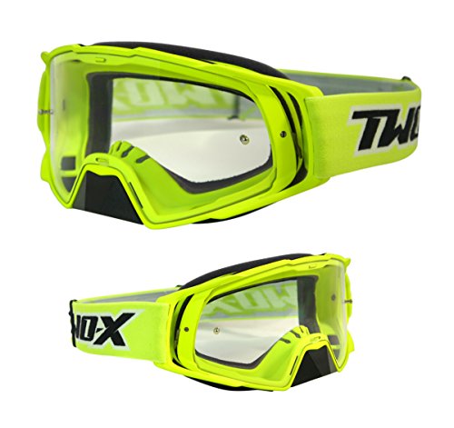 TWO-X Cross-Brille - Motocross-Brille mit klarem Glas - Motorrad-Brille - Enduro & Downhill - Schutz-Brille - Klarglas - Modell Rocket - Neongelb von TWO-X