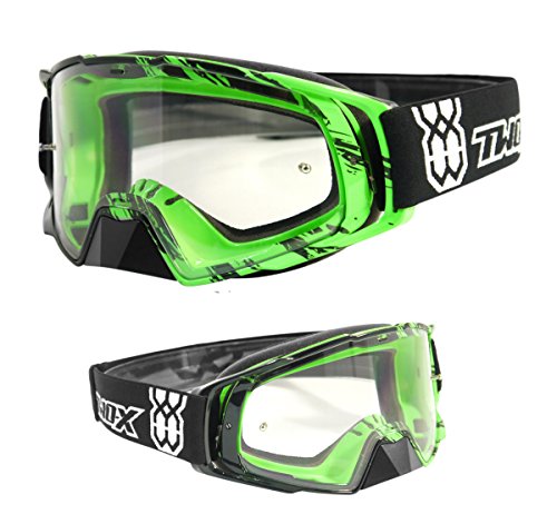 TWO-X Cross-Brille - Motocross-Brille mit klarem Glas - Motorrad-Brille - Enduro & Downhill - Schutz-Brille - Klarglas - Rocket - Crush Schwarz-Grün von TWO-X