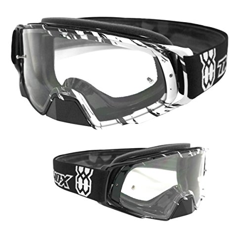 TWO-X Cross-Brille - Motocross-Brille mit klarem Glas - Motorrad-Brille - Enduro & Downhill - Schutz-Brille - Klarglas - Rocket - Crush Schwarz-Weiß von TWO-X