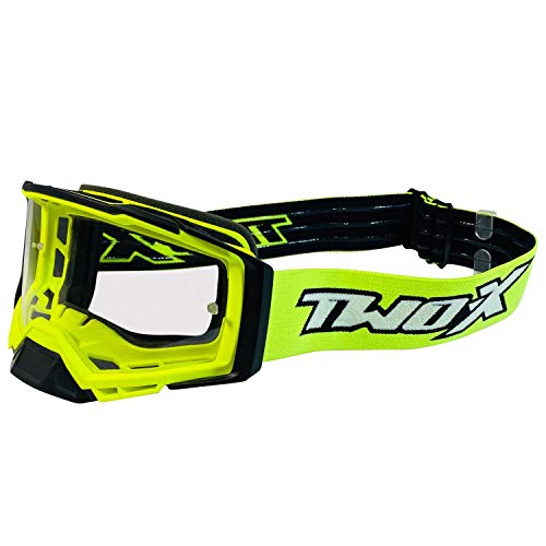 TWO-X Cross-Brille - Motocross-Brille mit klarem Glas - Motorrad-Brille - Enduro & Downhill - Schutzbrille - Klarglas - Atom - Vortex-Neongelb von TWO-X