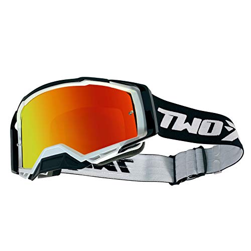TWO-X Cross-Brille - Motocross-Brille mit verspiegeltem Iridium Glas - Brille - Enduro & Downhill - Schutz-Brille - Atom - Blizzard-Weiß-Schwarz von TWO-X
