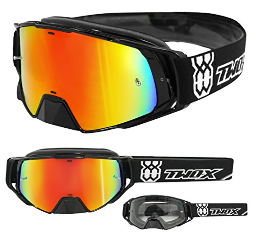 TWO-X Cross-Brille - Motocross-Brille mit verspiegeltem Iridium Glas - Motorrad-Brille - Enduro & Downhill - Schutz-Brille - Modell Rocket - Schwarz von TWO-X