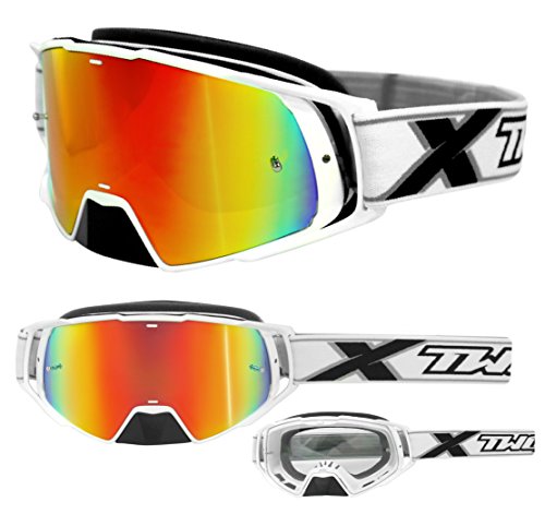 TWO-X Cross-Brille - Motocross-Brille mit verspiegeltem Iridium Glas - Motorrad-Brille - Enduro & Downhill - Schutz-Brille - Modell Rocket - Weiß von TWO-X