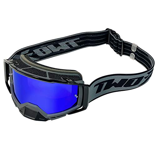 TWO-X Cross-Brille - Motocross-Brille mit verspiegeltem blauen Glas - Kratzfeste Brille - Enduro & Downhill - Schutz-Brille - Atom - Outbreak-Grau von TWO-X