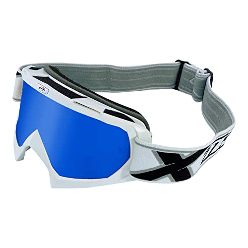 TWO-X Cross-Brille - Motocross-Brille mit verspiegeltem blauen Glas - Kratzfeste Motorrad-Brille - Enduro & Downhill - MX Brille - Modell Race - Weiß von TWO-X