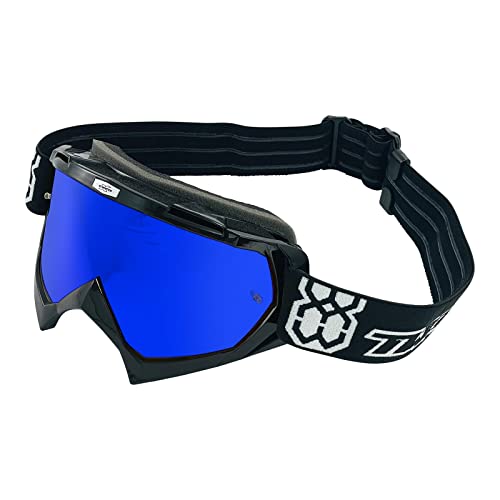 TWO-X Cross-Brille - Motocross-Brille mit verspiegeltem blauen Glas - Kratzfeste Motorrad-Brille - Enduro & Downhill - Modell Race - Schwarz von TWO-X