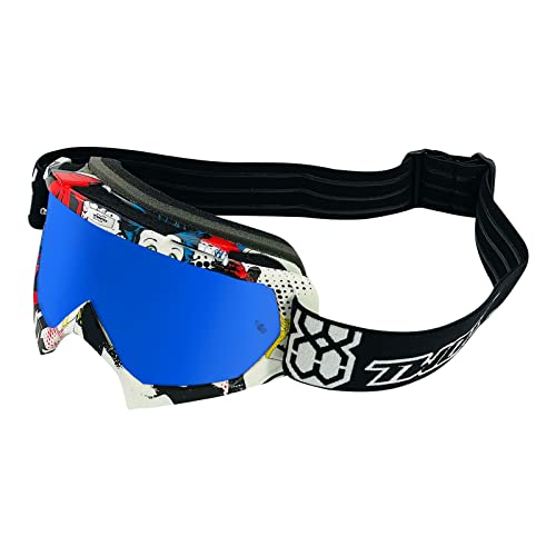 TWO-X Cross-Brille - Motocross-Brille mit verspiegeltem blauen Glas - Kratzfeste Motorrad-Brille - Enduro & Downhill - Modell Race - Villains-Bunt von TWO-X