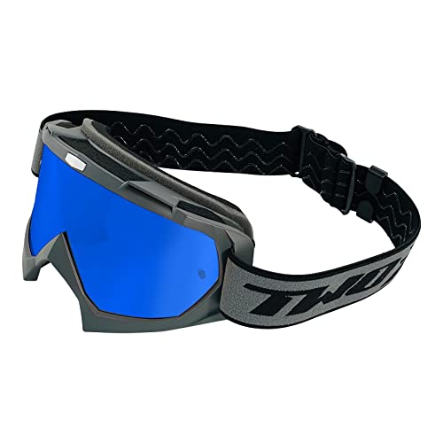 TWO-X Cross-Brille - Motocross-Brille mit verspiegeltem blauen Glas - Kratzfeste Motorrad-Brille - Enduro & Downhill - Modell Race - grau von TWO-X