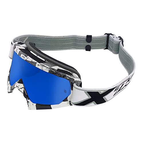 TWO-X Cross-Brille - Motocross-Brille mit verspiegeltem blauen Glas - Motorrad-Brille - Enduro & Downhill - Modell Race - Factory Weiß-Schwarz von TWO-X