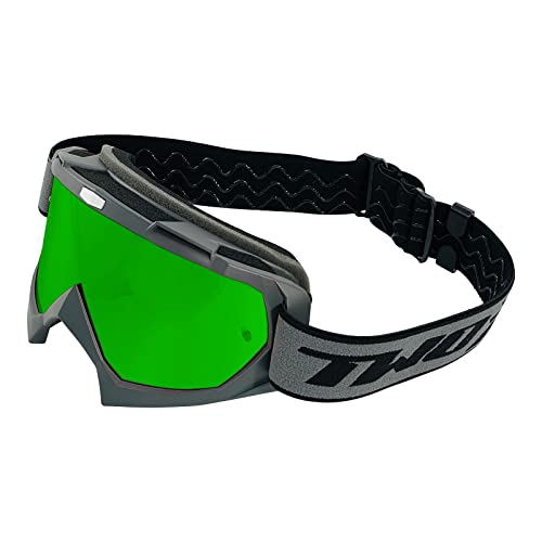 TWO-X Cross-Brille - Motocross-Brille mit verspiegeltem grünen Glas - Kratzfeste Motorrad-Brille - Enduro & Downhill - Modell Race - Grau von TWO-X