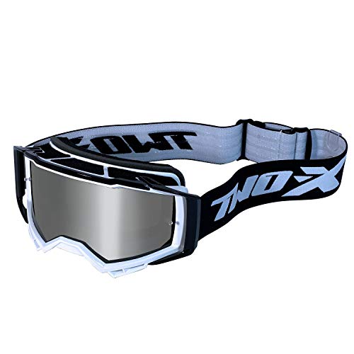 TWO-X Cross-Brille - Motocross-Brille mit verspiegeltem silbernen Glas - Brille - Enduro & Downhill - Schutz-Brille - Atom - Blizzard-Weiß-Schwarz von TWO-X
