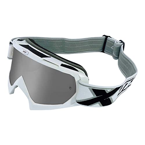 TWO-X Cross-Brille - Motocross-Brille mit verspiegeltem silbernen Glas - Kratzfeste Motorrad-Brille - Enduro & Downhill - Modell Race - Weiß von TWO-X
