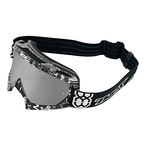 TWO-X Cross-Brille - Motocross-Brille mit verspiegeltem silbernen Glas - Motorrad-Brille - Enduro & Downhill - Modell Race - Schwarz-Weiß von TWO-X