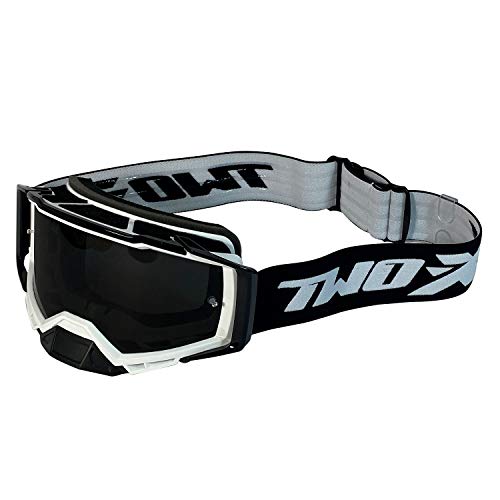 TWO-X Cross-Brille - Motocrossbrille mit getöntem schwarzen Glas - Offroad-Brille - Enduro & Downhill - Schutzbrille - Atom - Blizzard-Weiß-Schwarz von TWO-X