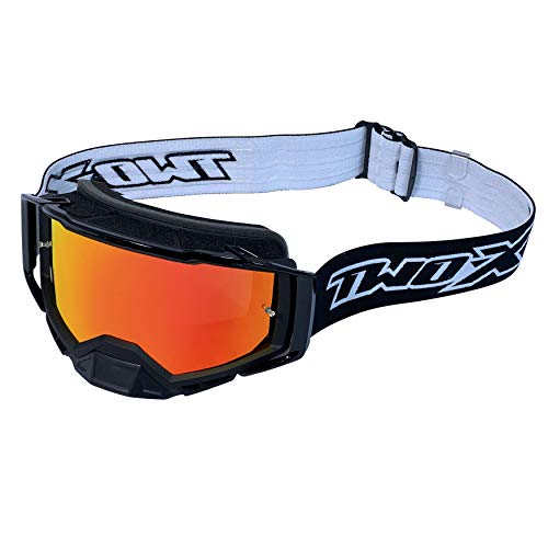 TWO-X Cross-Brille - Motocrossbrille mit verspiegeltem Iridium Glas - Kratzfeste Brille - Enduro & Downhill - Schutzbrille - Atom - Blackhawk-Schwarz von TWO-X