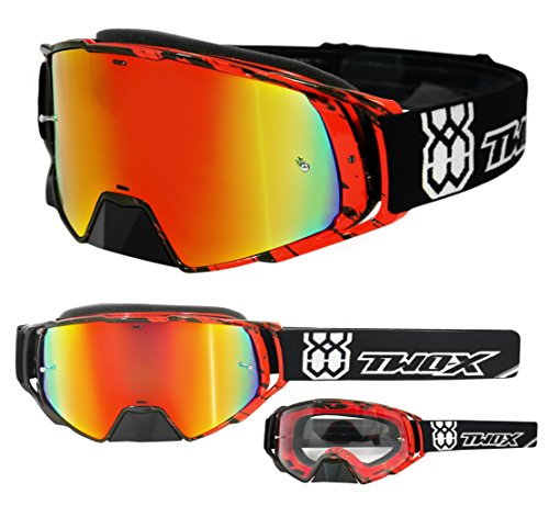 TWO-X Cross-Brille - Motocrossbrille mit verspiegeltem Iridium Glas - Motorradbrille - Enduro & Downhill - Schutz-Brille - Rocket - Crush Schwarz-Rot von TWO-X