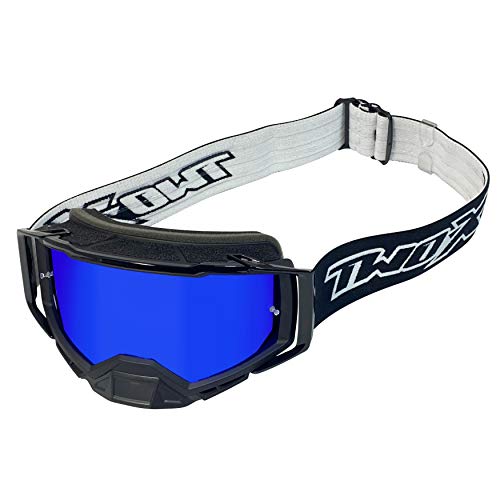 TWO-X Cross-Brille - Motocrossbrille mit verspiegeltem blauen Glas - Kratzfeste Brille - Enduro & Downhill - Schutz-Brille - Atom - Blackhawk-Schwarz von TWO-X