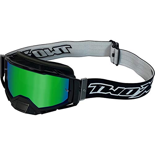 TWO-X Cross-Brille - Motocrossbrille mit verspiegeltem grünen Glas - Kratzfeste Brille - Enduro & Downhill - Schutz-Brille - Atom - Blackhawk-Schwarz von TWO-X