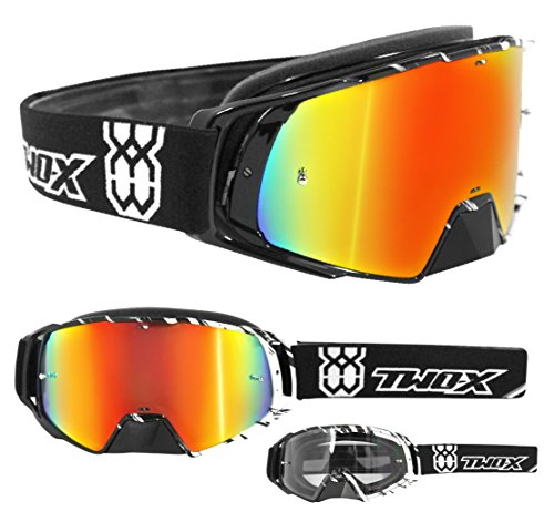 TWO-X Cross-Brille - ROCKET - Motocrossbrille mit verspiegeltem Iridium - Motorradbrille - Enduro & Downhill - Schutz-Brille - Crush Schwarz-Weiß von TWO-X