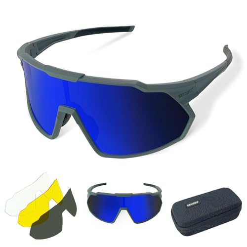 TWO-X Sportbrille Speed verspiegelt Laufbrille Fahrradbrille Rad-Sonnenbrille Half grau blau von TWO-X