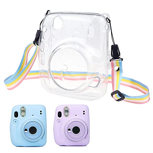 TXErfolg Tasche für Fujifilm Instax Mini 11 Tasche Hülle Hart PVC Kameratasche für Fujifilm Instax Mini 11 Reise Kameratasche Hülle Abdeckung mit abnehmbaren Riemen | Schimmernd Transparent von TXErfolg