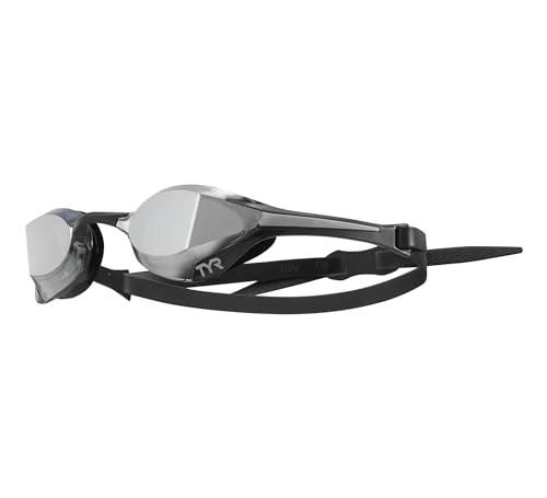 TYR Goggle Tracer X Elite Racing Verspiegelte Schwimmbrille, Silber/Schwarz/Silber, Einheitsgröße von TYR