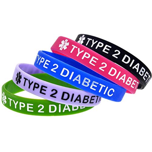 TYTOGE 5 Stück Typ 2 Diabetes Versteckte Nachricht Medizinischer Alarm, T2 Diabetiker Silikonarmbänder Weiche Armbänder für die Tägliche Erinnerung von TYTOGE