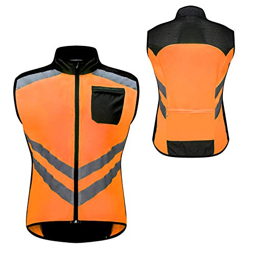 Herren Fahrradweste Reflektierend,ärmellos Windweste Wasserdicht Atmungsaktiv Radweste,Mit Luftdurchlässigen Mesh-Einsätzen Und Rückentasche,für Fahrrad MTB Biker Weste(Size:L,Color:Orange) von TYXH
