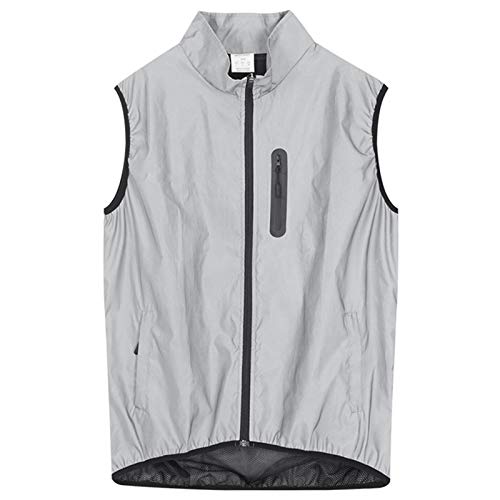 Herren Reflektierende Biker Weste,Leichte Windstopper Wasserabweisend Atmungsaktiv Fahrrad Weste,ärmellos Weste,Geeignet Zum Laufen,Radfahren,Motorradfahren(Size:XL,Color:Silber) von TYXH