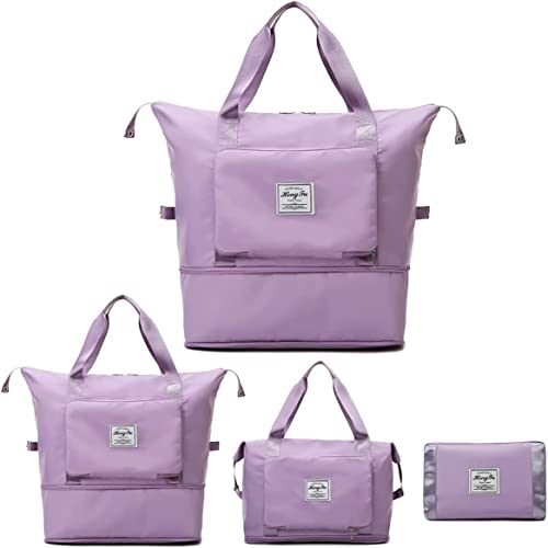 Aisoway Faltbare Reisetasche mit großer Kapazität Wasserdichtes Gepäck zum Einkaufen im Fitnessstudio Handgepäck Faltbare Reisetasche, Schultereinkaufstasche, Sporttaschen (Purple) von Aisoway