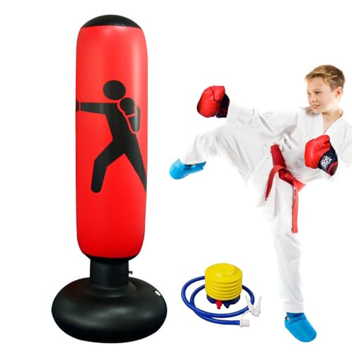 Aufblasbarer Boxsack, Boxsack Kinder 160cm Aufblasbarer Punchingball Standboxsack mit Luftpumpe zum Üben von Karate, Taekwondo, Druckentlastung und Heimtraining von TZZRMO